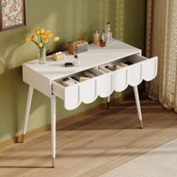 Abrihome Vanity Dressing Table With 2 Drawers And Metal Legs, White Finish, Compact Design 100 X 40 X 76 Cm For Bedroom - thumbnail 1