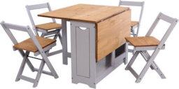 Seconique Santos Folding Drop Leaf Butterfly Dining Set Table 4 Chairs Grey Waxed Pine