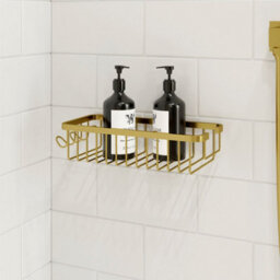 Aveli Bathroom Shower Caddy Accessory Gold Wall Mounted Modern Stylish Stainless Steel - thumbnail 1