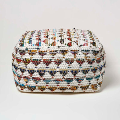 Homescapes Cream Chindi Design Bean Filled Pouffe Large 60 X 60 X 30 Cm - image 1