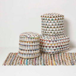Homescapes Cream Chindi Design Bean Filled Pouffe Large 60 X 60 X 30 Cm - thumbnail 5
