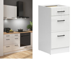 Impact Furniture Kitchen Drawer Unit Base Cabinet 400mm Cupboard Chalk White Gloss 3 Drawer Storage Junona