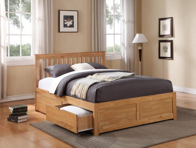 Flintshire Furniture Pentre King 5Ft Hardwood Oak Fixed Drawer Bed Frame - image 1
