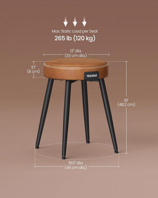Songmics Set Of 2 Upholstered Kitchen Stools, Synthetic Leather With Stitching, Mid-Century Modern, Caramel Brown - image 1