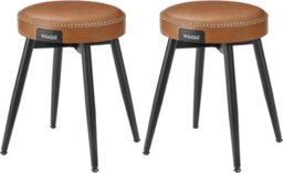 Songmics Set Of 2 Upholstered Kitchen Stools, Synthetic Leather With Stitching, Mid-Century Modern, Caramel Brown - thumbnail 7