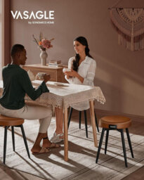 Songmics Set Of 2 Upholstered Kitchen Stools, Synthetic Leather With Stitching, Mid-Century Modern, Caramel Brown - thumbnail 3