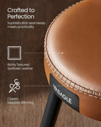 Songmics Set Of 2 Upholstered Kitchen Stools, Synthetic Leather With Stitching, Mid-Century Modern, Caramel Brown - thumbnail 4