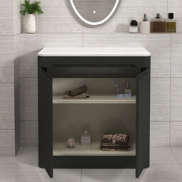 Royal Bathrooms Venice 800mm Matt Nocturne Black Freestanding Bathroom Countertop Vanity Unit 2 Door With Art Basin - thumbnail 5