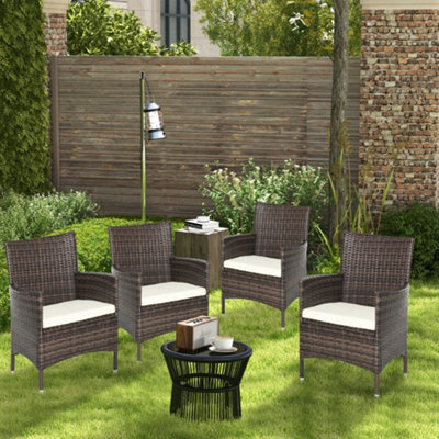 Outsunny 4 Pc Outdoor Rattan Armchair Wicker Dining Chair Set For Garden Coffee - image 1