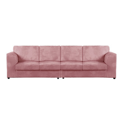 Furnishings For Less UK Luxor Long Fabric Jumbo Cord 4 Seater Sofa - Full Back Pink