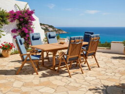 Beliani Garden Dining Set 6 Seater Java Premium Blue Acacia Wood - thumbnail 2