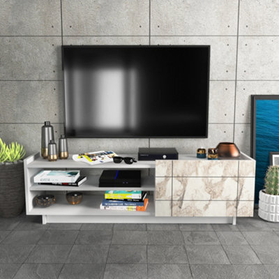 Decorotika Valantina Tv Stand Tv Unit For Tvs Up To 63 Inch White Marble Effect & White - image 1