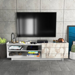 Decorotika Valantina Tv Stand Tv Unit For Tvs Up To 63 Inch White Marble Effect & White