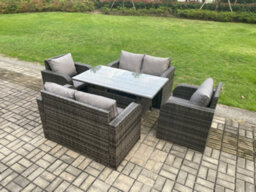 Fimous 6 Seater Lounge Rattan Sofa Set Outdoor Garden Furniture Rectangular Dining Table With Chairs Love Sofa - thumbnail 2