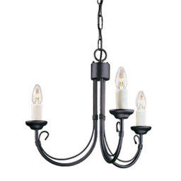 Elegant 3-Bulb Gothic Chandelier With Black Finish And Ivory Candle Tubes