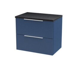 Hudson Reed  Fluted Wall Hung 2-Drawer Vanity Unit & Black Laminate Worktop, Counter Top Vanity Unit In Satin Blue, 600mm - thumbnail 1