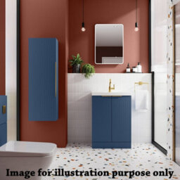 Hudson Reed  Fluted Wall Hung 2-Drawer Vanity Unit & Black Laminate Worktop, Counter Top Vanity Unit In Satin Blue, 600mm - thumbnail 2