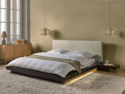 Beliani Bed With Led Boucle Zen 160 X 200 Cm (Eu King Size) Led Dark Ash Wood - thumbnail 2