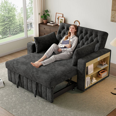 Btm Folding Sofa Bed With Storage, Cup Holders, Usb Portsand Cushions, Grey - image 1