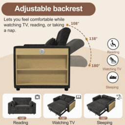 Btm Folding Sofa Bed With Storage, Cup Holders, Usb Portsand Cushions, Grey - thumbnail 9