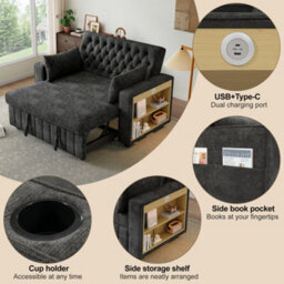 Btm Folding Sofa Bed With Storage, Cup Holders, Usb Portsand Cushions, Grey - thumbnail 8