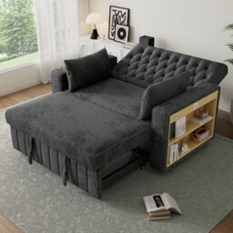 Btm Folding Sofa Bed With Storage, Cup Holders, Usb Portsand Cushions, Grey - thumbnail 3