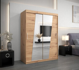Arte Rhomb Contemporary Mirrored 2 Sliding Door Wardrobe 5 Shelves 2 Rails Oak Artisan Effect (H)2000mm (W)1500mm (D)620mm - thumbnail 2