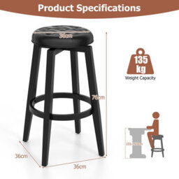 Costway Set Of 2 Bar Stools Kitchen Upholstered Chair 360 Swivel Pub Stool 76Cm - thumbnail 2