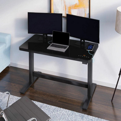 Xample Tresanti Geller Power Adjustable Height Tech Desk Black Tempered Glass, Usb-C & Usb Charging, Illumitouch Control, Sit-Stand Desk - image 1