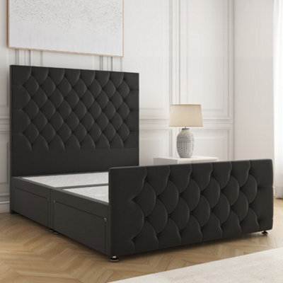 Bsspoke Maya Divan Bed Black Plush Velvet 54Inch Headboard & Footboard 2Drawers Same Side & No Mattress In 3Ft 4Ft 4Ft6 5Ft 6Ft - image 1