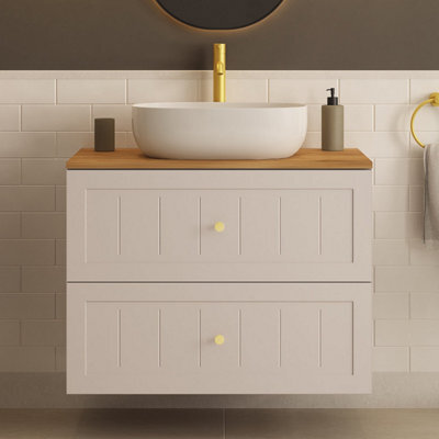 Heze Furniture Gusto Scandi Style 2 Drawer Wall Cabinet Vanity Unit With Worktop 80Cm Cashmere - image 1