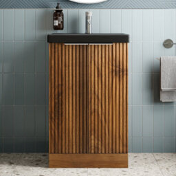 Aveli Fluted 500mm Bathroom Vanity Unit Basin Floorstanding Cupboard Soft Close Walnut - thumbnail 1