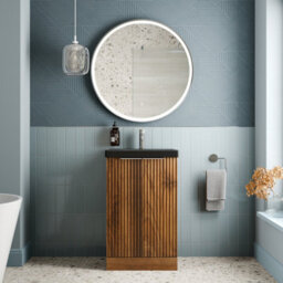 Aveli Fluted 500mm Bathroom Vanity Unit Basin Floorstanding Cupboard Soft Close Walnut - thumbnail 2