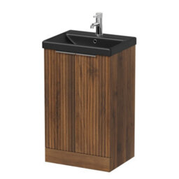 Aveli Fluted 500mm Bathroom Vanity Unit Basin Floorstanding Cupboard Soft Close Walnut - thumbnail 5