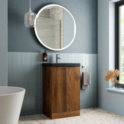 Aveli Fluted 500mm Bathroom Vanity Unit Basin Floorstanding Cupboard Soft Close Walnut - thumbnail 3