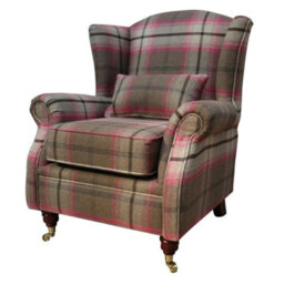 Wing Chair Original Fireside High Back Armchair P And S Balmoral Fuchsia Pink Check Real Fabric - thumbnail 3