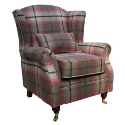 Wing Chair Original Fireside High Back Armchair P And S Balmoral Fuchsia Pink Check Real Fabric