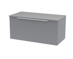Balterley Tixall Fluted 1 Drawer Wall Hung Vanity Unit With Worktop, Satin Grey, 800mm - thumbnail 1