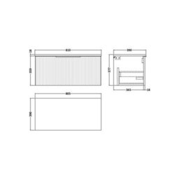 Balterley Tixall Fluted 1 Drawer Wall Hung Vanity Unit With Worktop, Satin Grey, 800mm - thumbnail 2