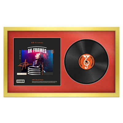 "30X17"" Gold Modern Vinyl Record Frame With Poppy Red Mount For 12 Inch Lp Album Cover & Disc - Ak Frames" - image 1