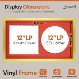 "30X17"" Gold Modern Vinyl Record Frame With Poppy Red Mount For 12 Inch Lp Album Cover & Disc - Ak Frames" - thumbnail 2