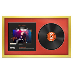 "30X17"" Gold Modern Vinyl Record Frame With Poppy Red Mount For 12 Inch Lp Album Cover & Disc - Ak Frames"