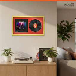 "30X17"" Gold Modern Vinyl Record Frame With Poppy Red Mount For 12 Inch Lp Album Cover & Disc - Ak Frames" - thumbnail 5