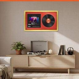 "30X17"" Gold Modern Vinyl Record Frame With Poppy Red Mount For 12 Inch Lp Album Cover & Disc - Ak Frames" - thumbnail 8