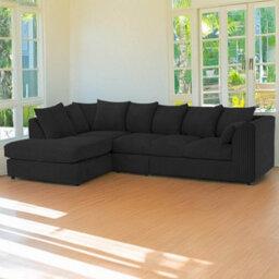 Palmas Jumbo Cord Fabric 5 Seater Left Hand Facing Corner Sofa Black - thumbnail 1