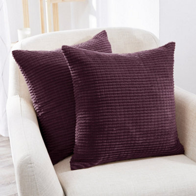Deconovo Set Of 2 Corduroy Cushion Covers 55Cm X 55Cm, 22X22 Inches Grid Square Pillowcasess For Crafting(Aubergine, 2 Pieces)