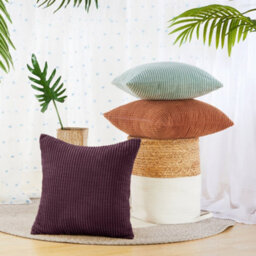 Deconovo Set Of 2 Corduroy Cushion Covers 55Cm X 55Cm, 22X22 Inches Grid Square Pillowcasess For Crafting(Aubergine, 2 Pieces) - thumbnail 5