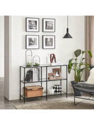 LEDREM 39.4 Inch Console Table, 3-Tier Modern Sofa Table For Hallway, Living Room Bedroom, Black - thumbnail 2