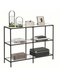 LEDREM 39.4 Inch Console Table, 3-Tier Modern Sofa Table For Hallway, Living Room Bedroom, Black - thumbnail 9