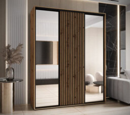 Arte Sapporo Ii Mirrored Sliding Door Wardrobe - Oak Artisan And Lamella Effect (H)2050mm (W)2000mm (D)600mm - thumbnail 1